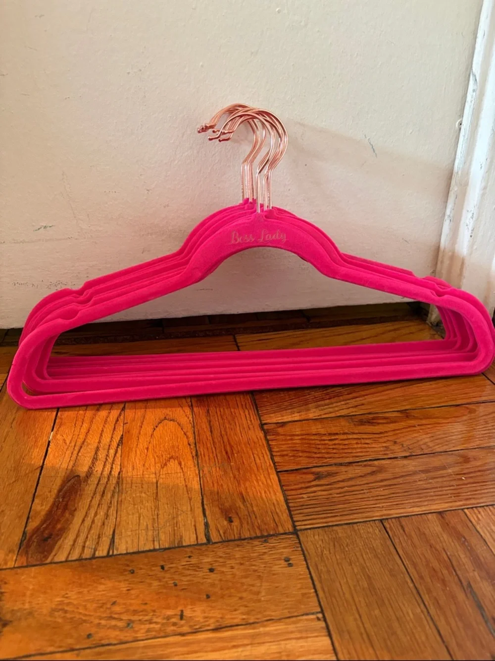 Set of 10 Hot Pink “Boss Lady” Velvet Hangers
